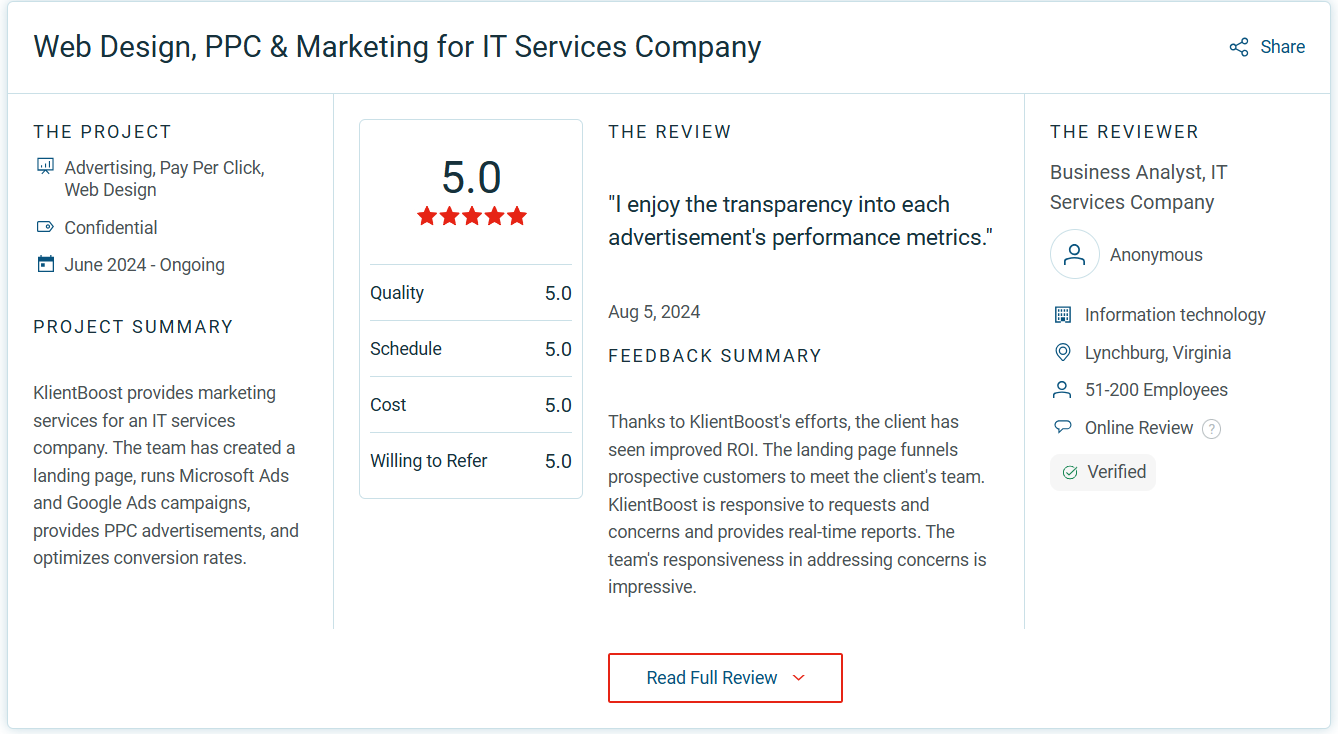 best google ads agencies for saas - klientboost clutch reviews