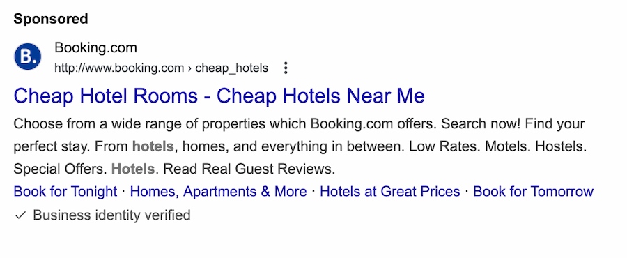 Booking Ad Copy Example