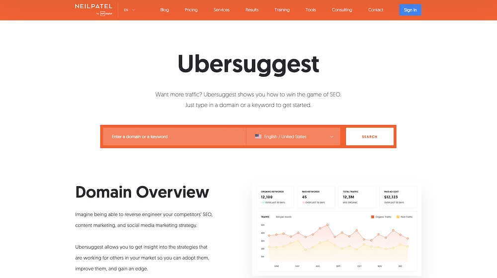 Ubersuggest Keyword Tool