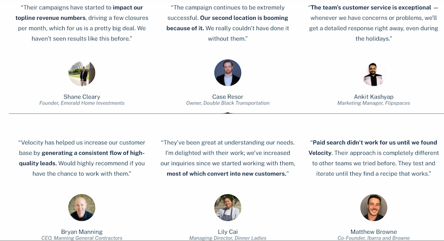 Velocity Testimonials